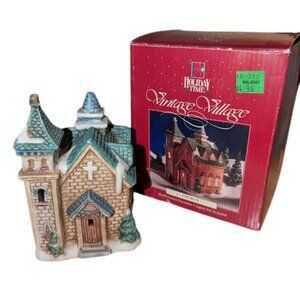 Holiday Time 1991 Vintage Village Church Hand Painted Porcelain Building Mini
